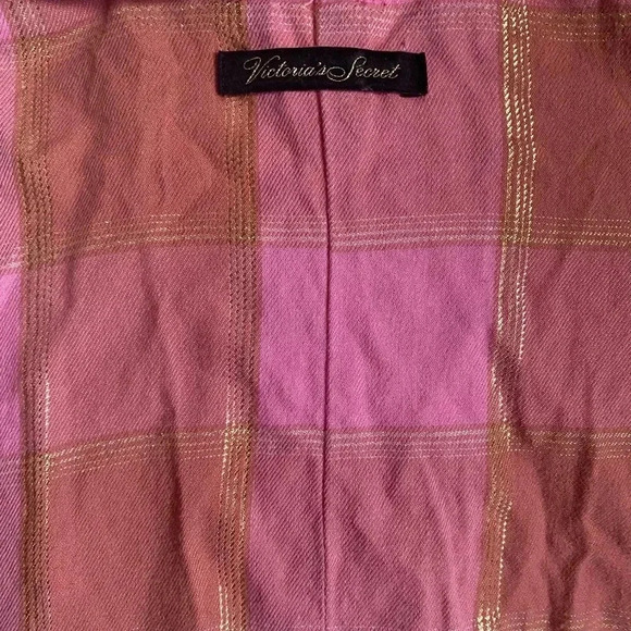 Victoria’s Secret Flannel Tie Romper Cherry Plaid Gold Trim Y2K Loungewear S - Picture 12 of 13